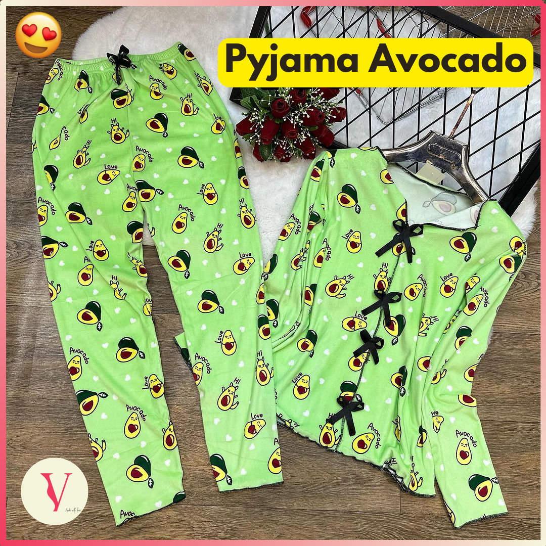🥑💕 بيجامة أفوكادو ترند قطيفة سوفت 🥑💕